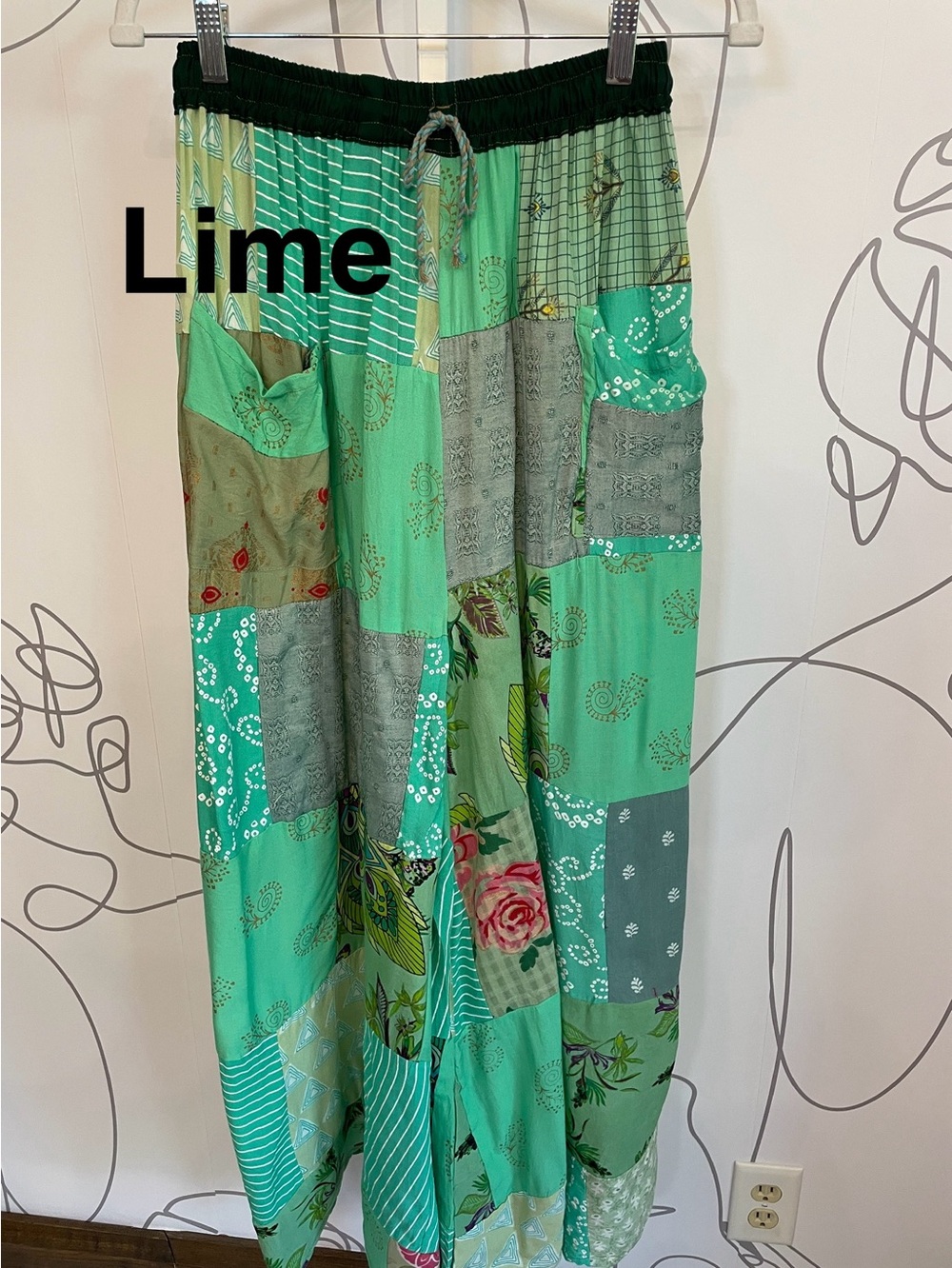 Boho Cotton/Rayon Patchwork Wide Leg Pants with Pockets O/S (fits most) - Picture 9 of 13